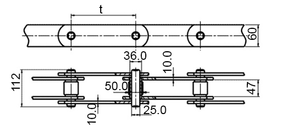 Размеры тяговой пластинчатой цепи М315. Тип 2