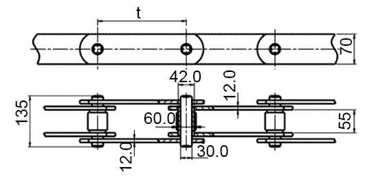 Размеры тяговой пластинчатой цепи М450. Тип 2