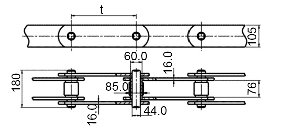 Размеры тяговой пластинчатой цепи М900. Тип 2