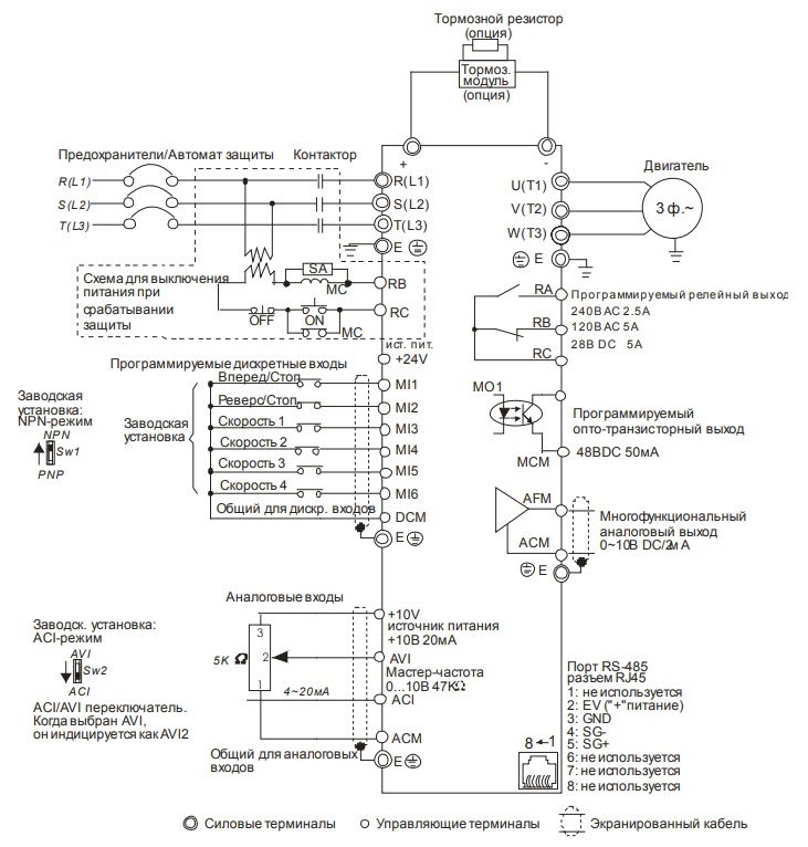 Схема подключения DELTA VFD004E43A