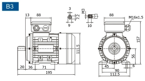 Размеры двигателя XINRUI MSEJ 563-2. Исполнение B3